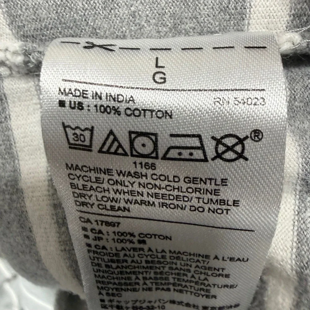 Banana Republic Mens Grey White Striped Long Sleeve Cotton T-Shirt Large Casual